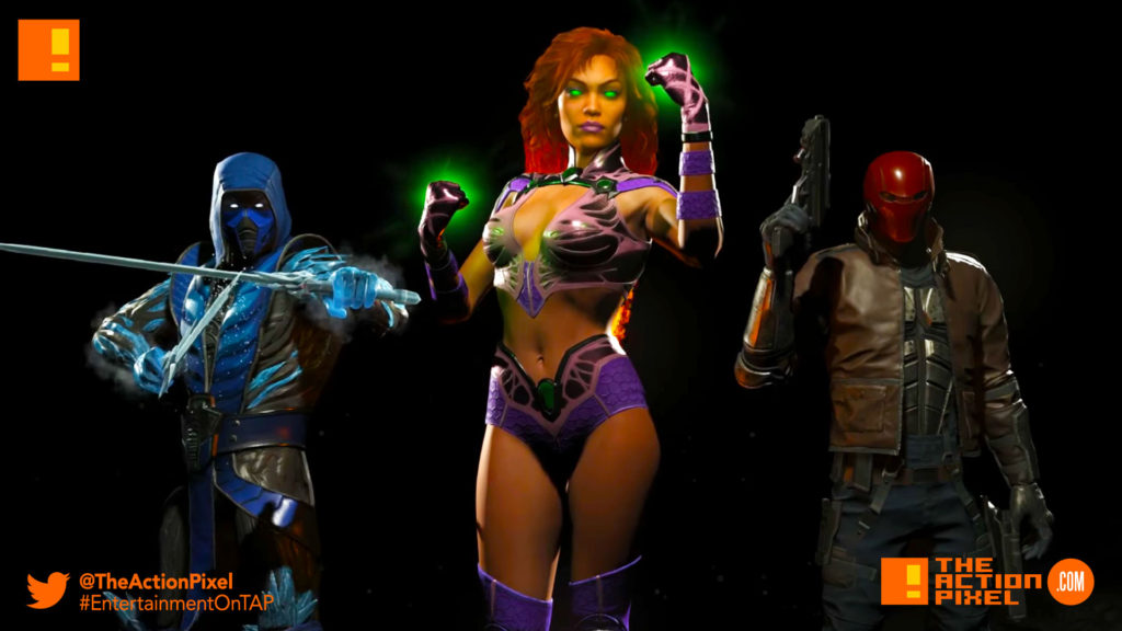 starfire,sub-zero, sub zero,red hood, injustice 2, the action pixel entertainment on tap, injustice, dc comics, dc characters, netherrealm studios, wb games, 