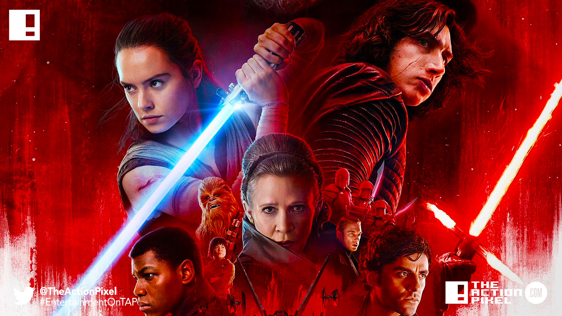 the last jedi, star wars, star wars: the last jedi, mark hamill, luke skywalker, princess leia,carrie fisher, rey,the action pixel, entertainment on tap,kylo ren, photographs,image,poster