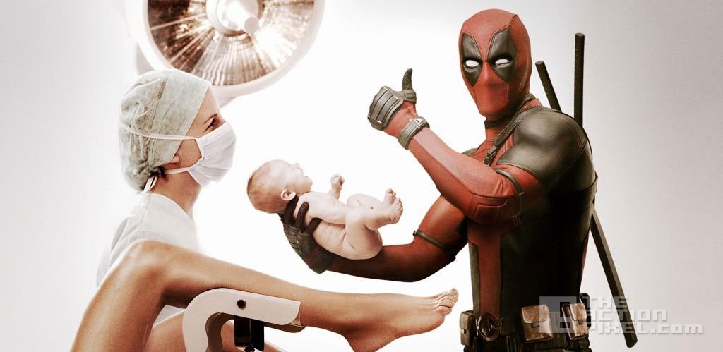 deadpool delivering baby mothers day. the action pixel. @theactionpixel. 20th century fox.