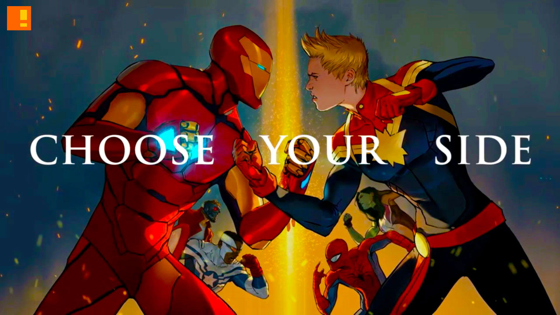 iron man, marvel,choose your side, captain marvel, ms marvel, tony stark, spider-man, captain america,civil war 2, civil war II,marvel comics, trailer