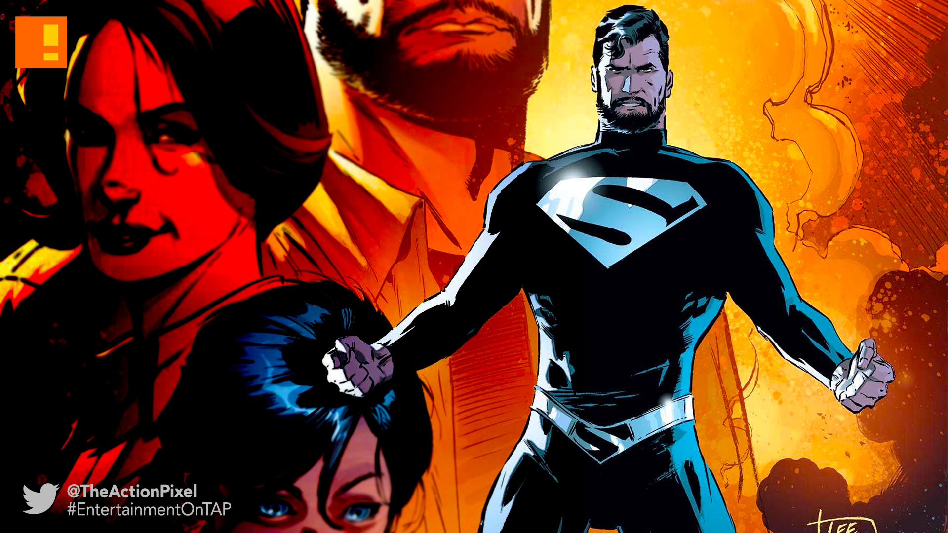 superman, black suit,dc comics, the action pixel, entertainment on tap,