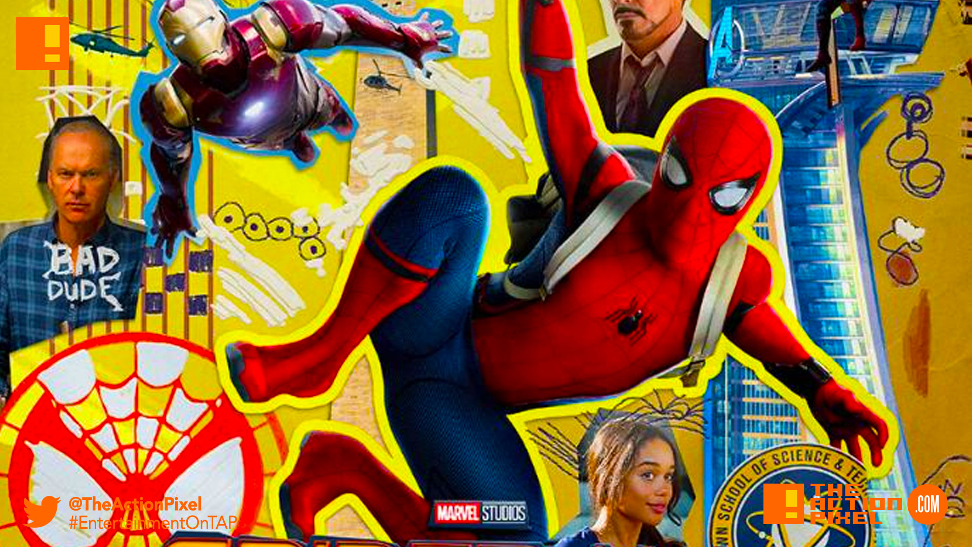 spider-man, spider-man homecoming, the action pixel, marvel,sony, sony pictures, tom holland, iron man, peter parker, vulture, tony stark, entertainment on tap, poster, iron man, imax, spiderman,poster,