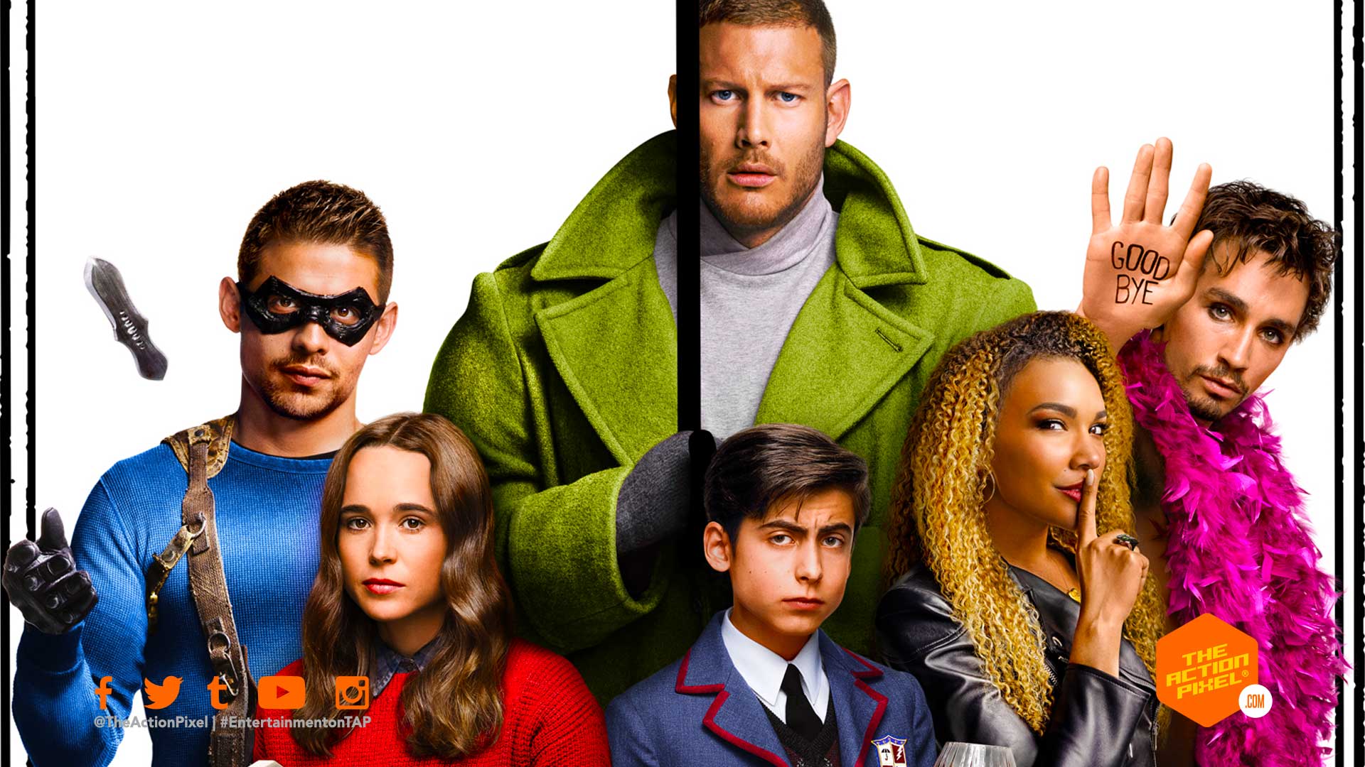 the umbrella academy, ritu arya, yusuf gatewood, marin ireland, Ellen Page, Tom Hopper, David Castañeda, Emmy Raver-Lampman, Robert Sheehan, Aidan Gallagher, Justin H. Min , netflix, dark horse comics, umbrella academy, the action pixel, featured, netflix, the umbrella academy season 2,