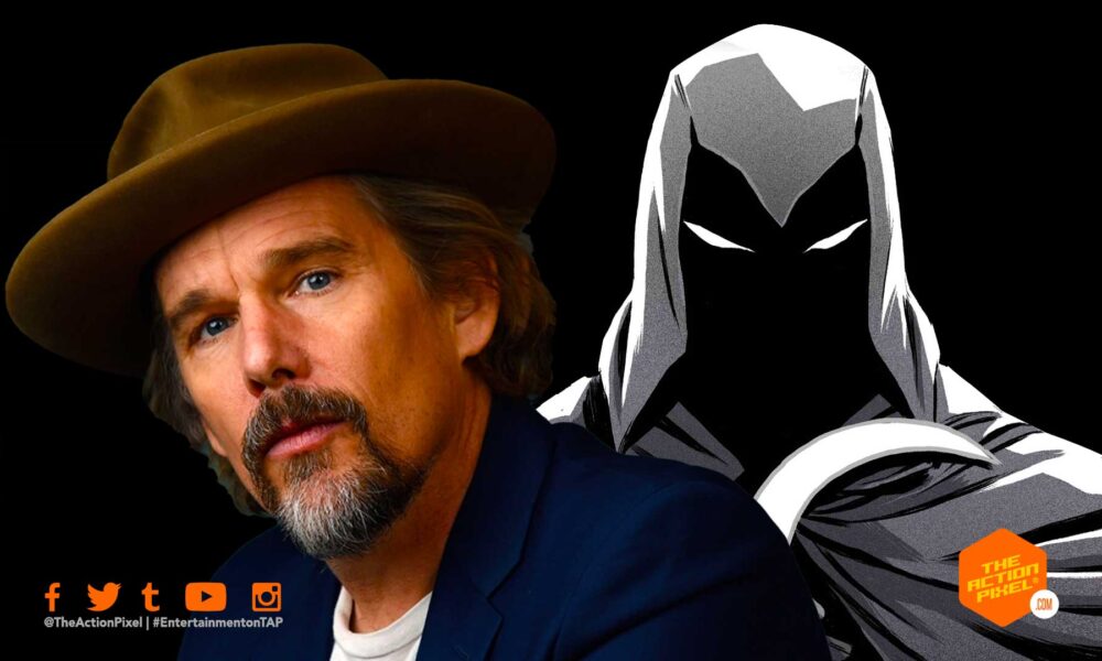 ETHAN HAWKE, MOON KNIGHT, marvel, marvel studios, marvel studios tv series, disney plus tv series, disney plus marvel series, disney+, disney+ tv series, ethan hawke moon knight,ethan hawke superhero movies, the action pixel, featured, comic book movie,moon knight tv series, moon knight marvel, entertainment on tap, cinema versus comic book movies, entertainment on tap,