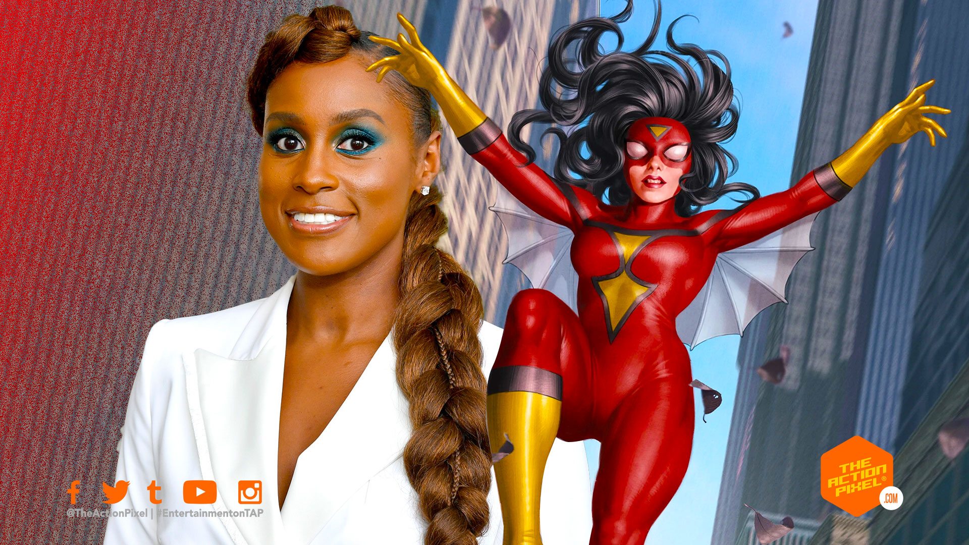 spider-woman, issa rae, spiderwoman,insecure, insecure actor, spider-man: into the spider-verse sequel, spider-verse 2, into the spider-verse 2, apider-verse sequel, spider-man: into the spider-verse sequel, jessica drew, issa rae, entertainment on tap, the action pixel, sony animation, sony pictures, marvel comics, marvel, spider-man, spiderman, featured,