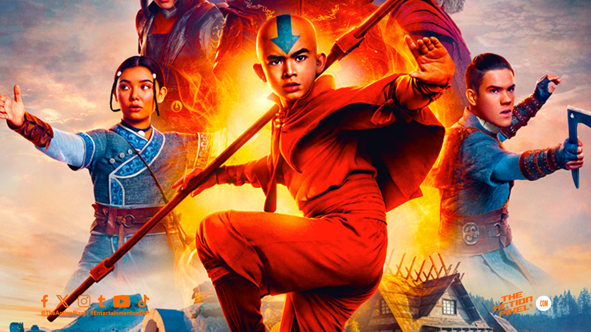 aang, the last airbender, netflix, the action pixel, soka, zuko, katara, airbender, fire nation, water tribe, earth kingdom, air nomads, netflix, nickelodeon, the action pixel, entertainment on tap, featured, the last airbender posters, the last airbender character poster, the last airbender characters,